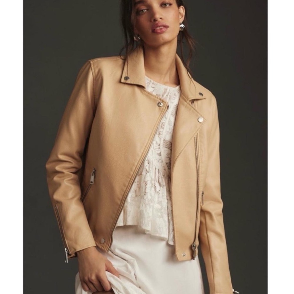 Anthropologie Saige Faux Leather Tan Moto Jacket Large